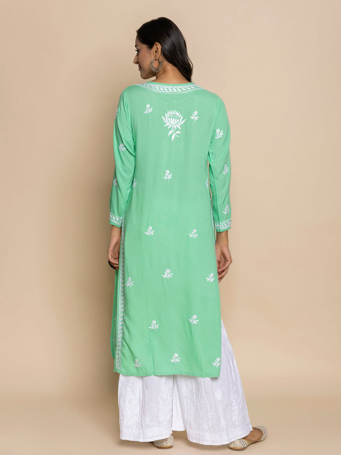 Fizaa Kurta with Chikankari Hand Embroidery Sea Green