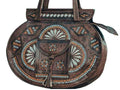 Boho Bag - Flower of Tetouan - Brown Moroccan Handmade Leather bag with Orange Embroderies