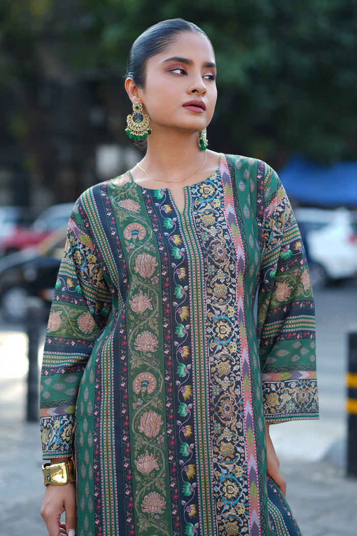 Forest Green Printed  Lawn Cotton Co-ord Set