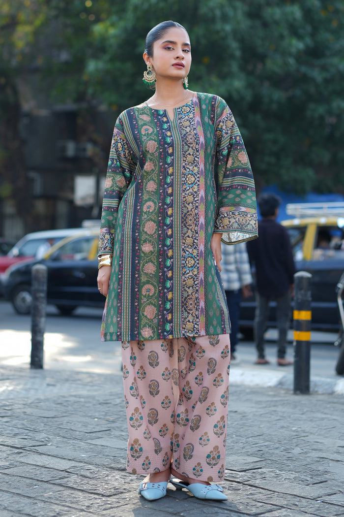 Forest Green Printed  Lawn Cotton Co-ord Set