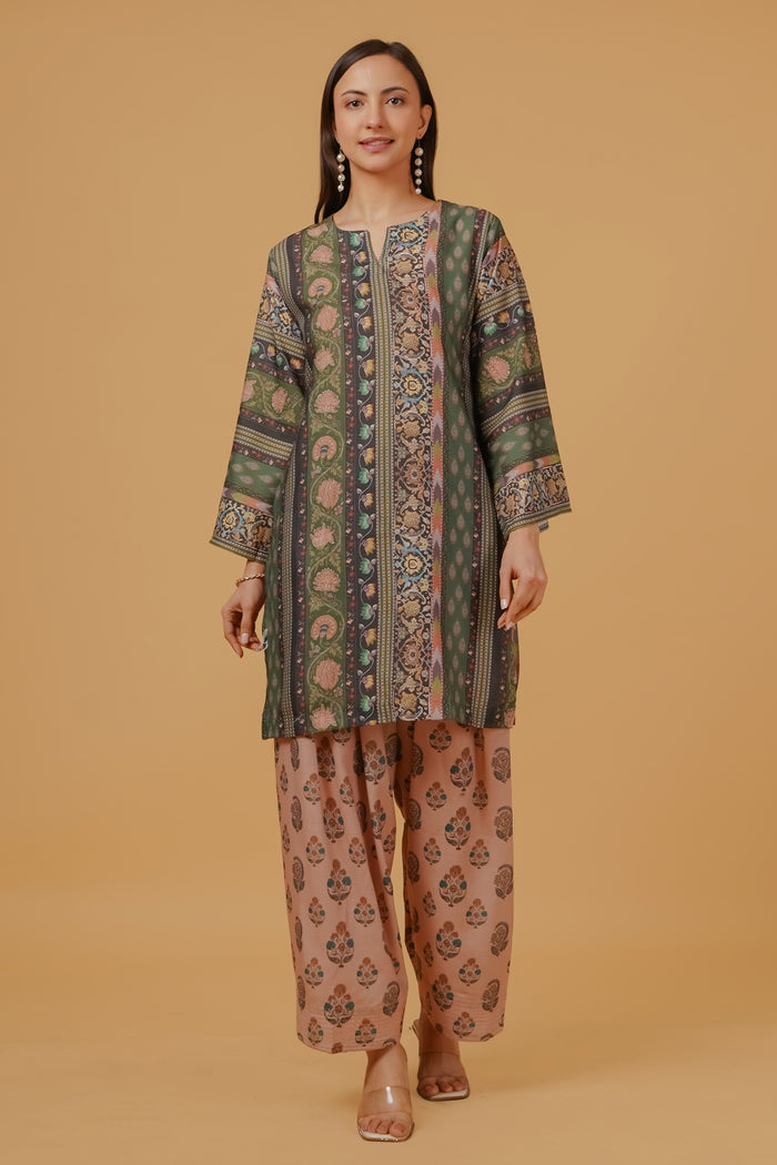 Forest Green Printed  Lawn Cotton Co-ord Set