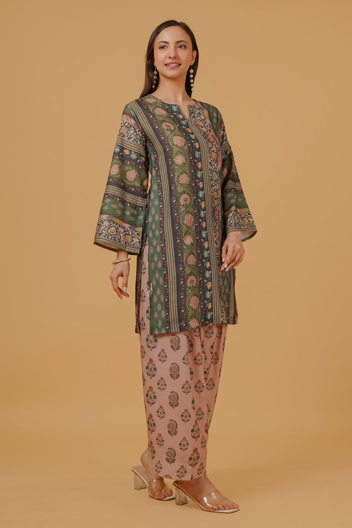 Forest Green Printed  Lawn Cotton Co-ord Set