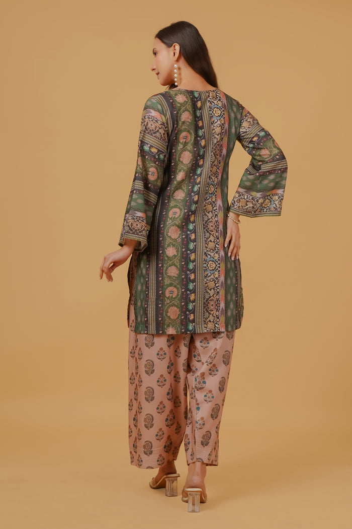Forest Green Printed  Lawn Cotton Co-ord Set