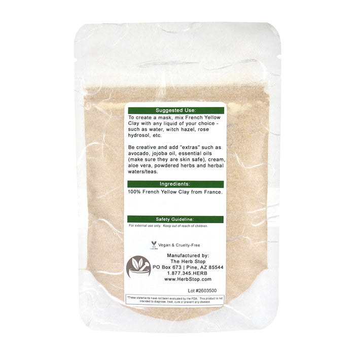 Packaged French Yellow Clay with instructions and branding on a white background