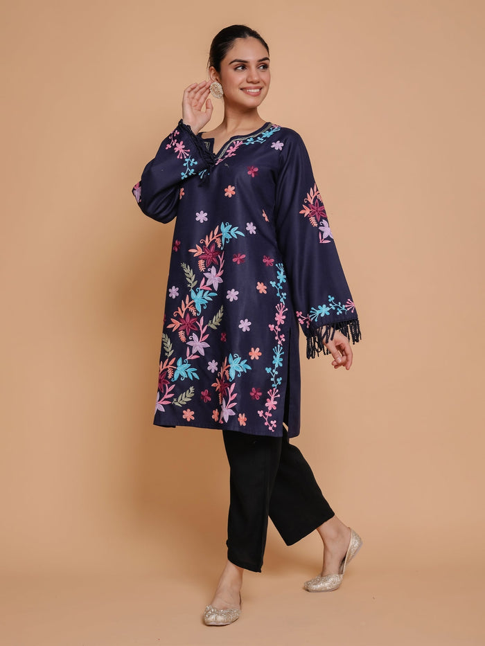 Gargi in Falak Kashmiri Long Kurta - Blue