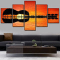 Guitar Island Tree Lake Sunset Reflection Wall Art Frame Canvas Printing Decor