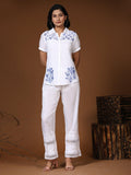 Hand embroidery Chikankari tunic-White With Blue - House Of Kari (Chikankari Clothing)
