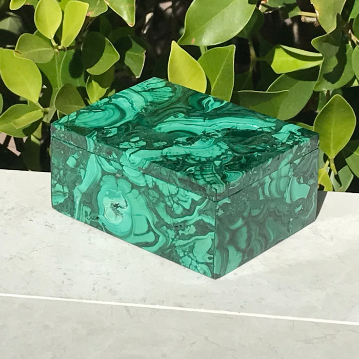 Handcrafted Lidded Malachite Box