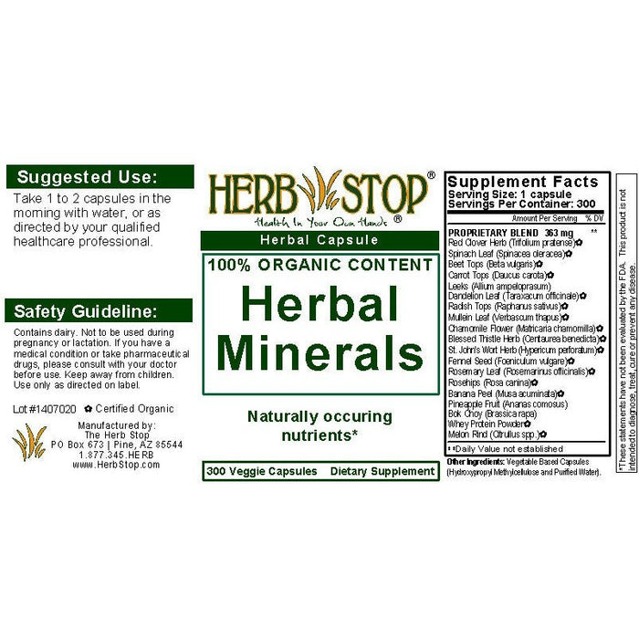 Herbal Minerals Capsules Label