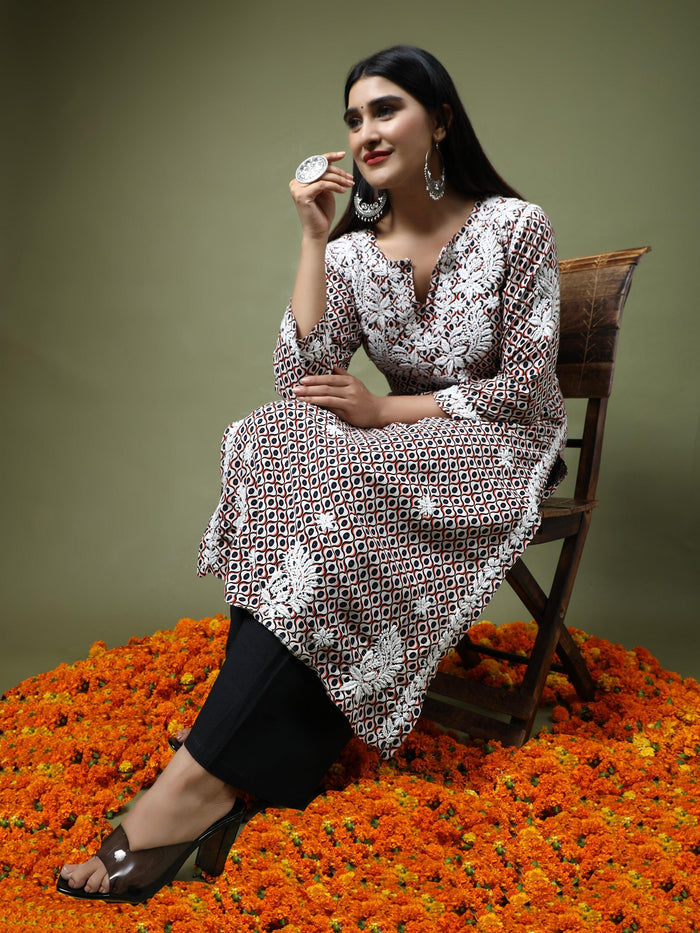 HOK Chikankari Fancy Long Kurti 3 - House Of Kari (Chikankari Clothing)
