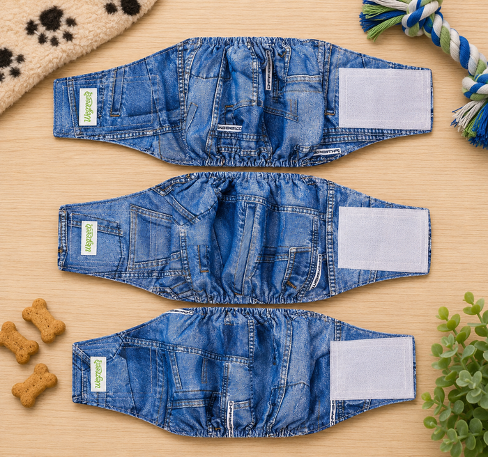 Jeans Washable Male Dog Diapers (Pack of 3) - Washable Male Dog Belly Wrap (X-Small)