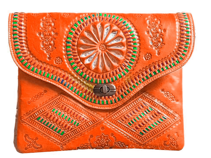 Jeblia - Orange Leather Clutch Bag