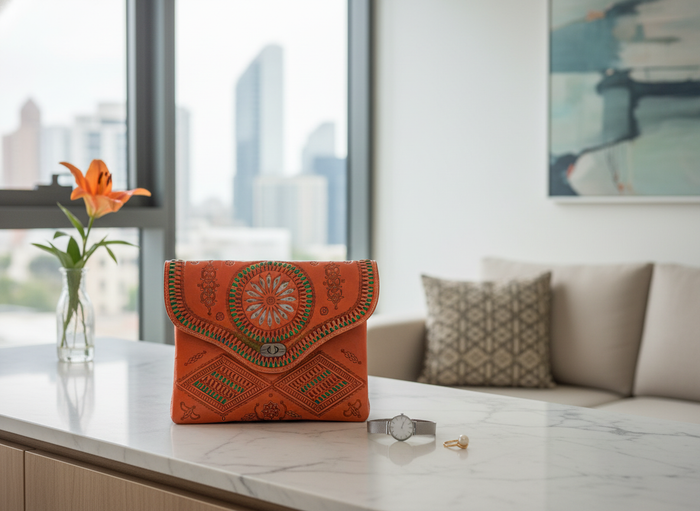 Jeblia Orange Leather Clutch