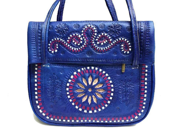Berber Girl Leather Bag - Embroidered - Blue