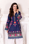 Kashmiri Aari Embroidered Kurta in Ruby Cotton - Navy Blue