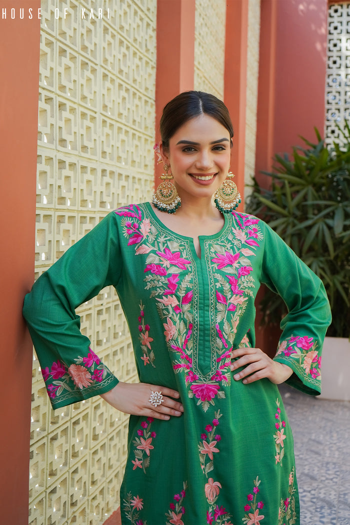 Kashmiri Aari Work Cotton – Green