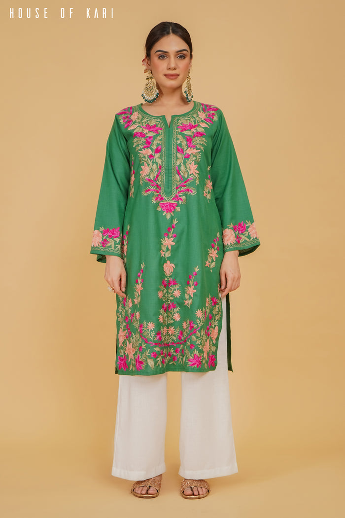 Kashmiri Aari Work Cotton – Green