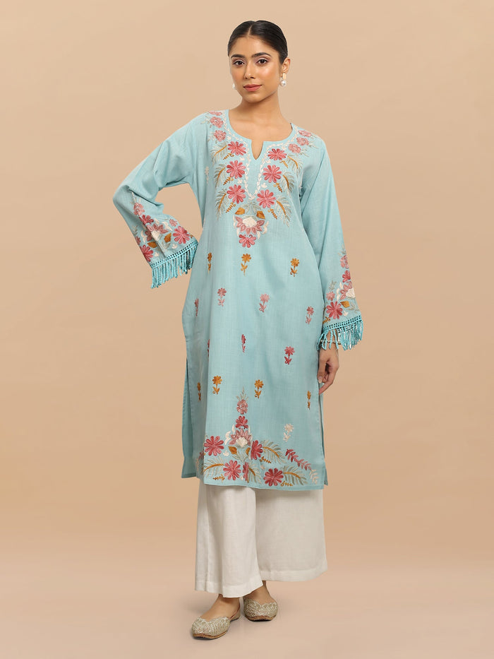 Kaushiki in Falak Kashmiri Long Kurta - Blue
