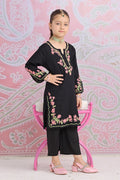 Kids Black Hand-Embroidered Chikankari Rayon Long Kurta