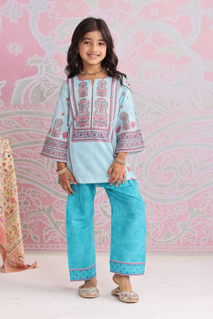Kids Blue Printed Lawn Cotton Co-ord Set