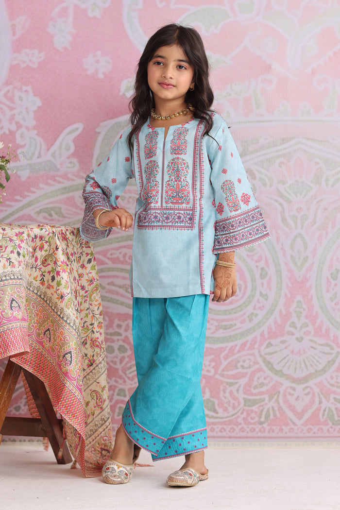 Kids Blue Printed Lawn Cotton Co-ord Set