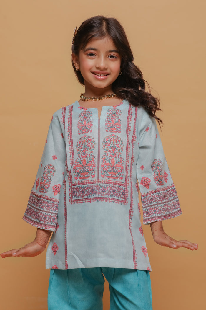 Kids Blue Printed Lawn Cotton Co-ord Set