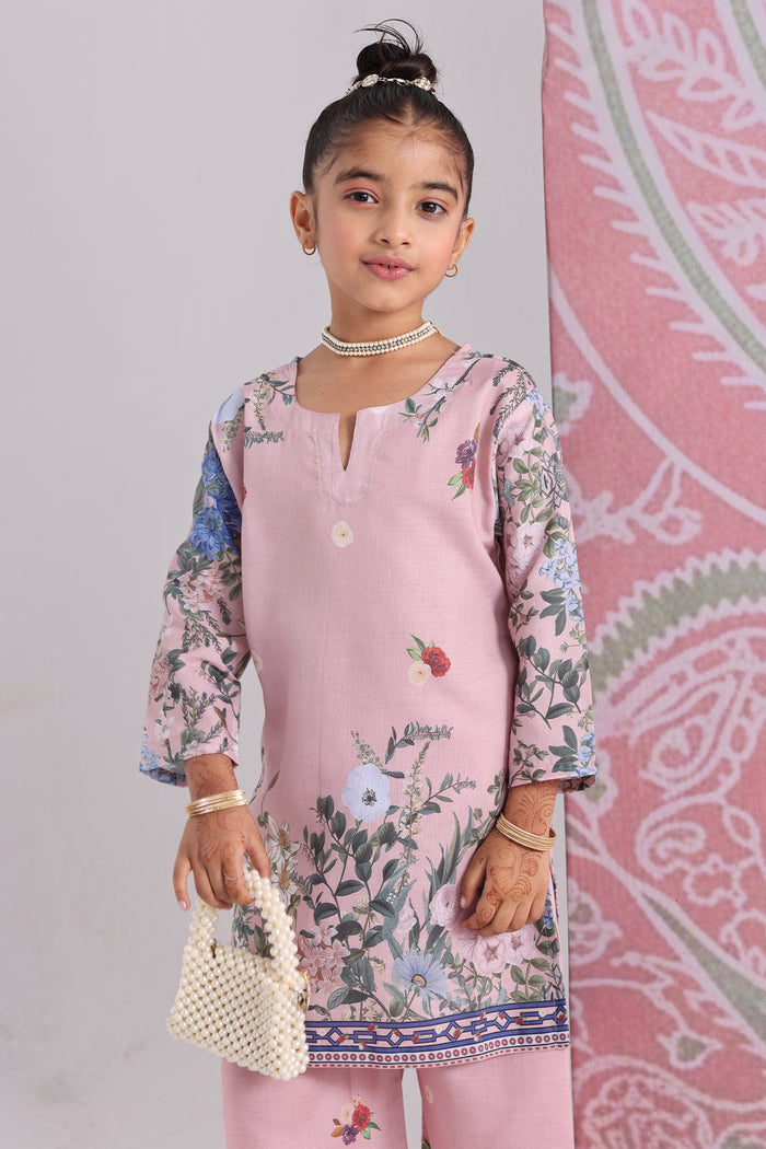 Kids Blush Pink Floral Printed Lawn Cotton Co-ord Set