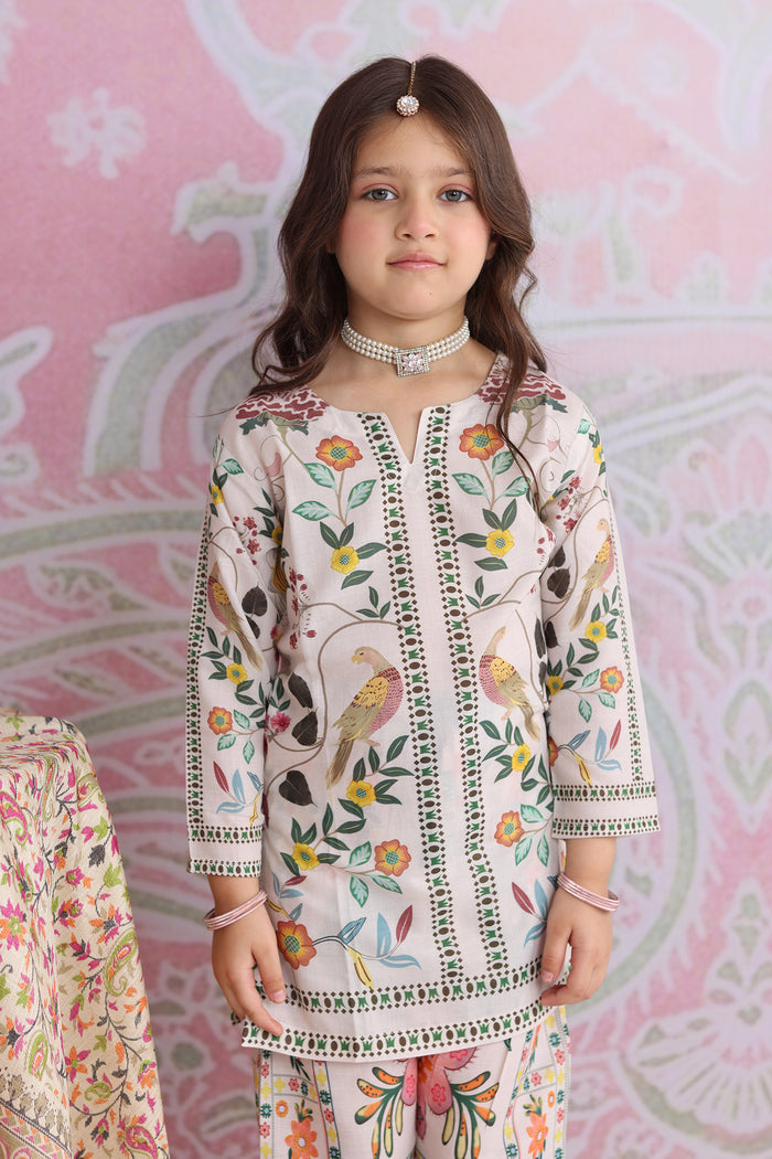Kids Off-White Floral Printed Lawn Cotton Co-ord Set