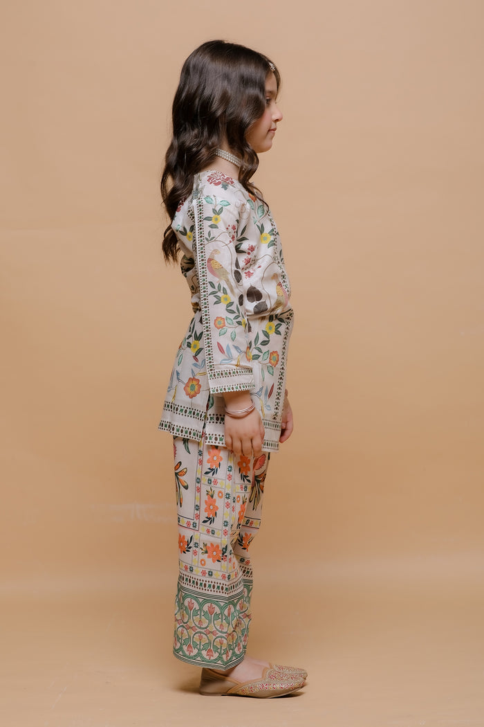 Kids Off-White Floral Printed Lawn Cotton Co-ord Set