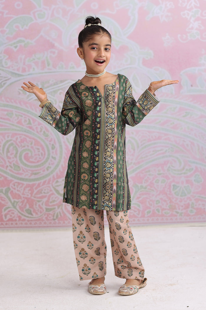 Kids Green Printed Lawn Cotton Co-ord Set