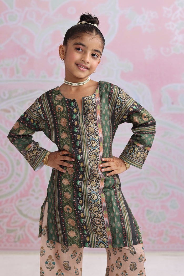 Kids Green Printed Lawn Cotton Co-ord Set