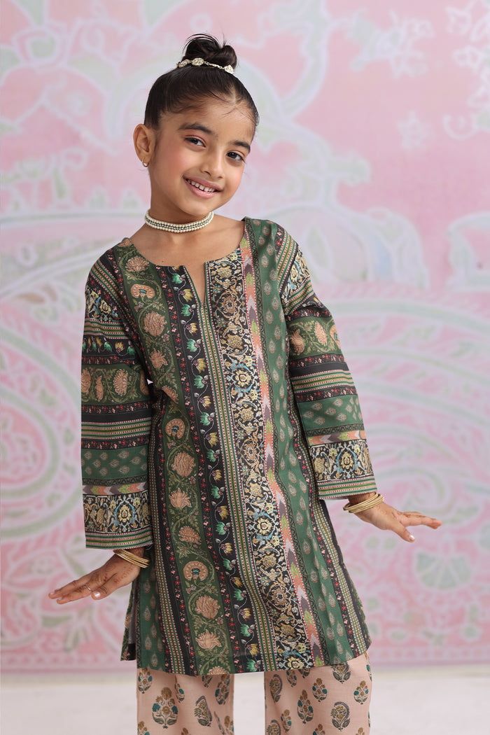 Kids Green Printed Lawn Cotton Co-ord Set