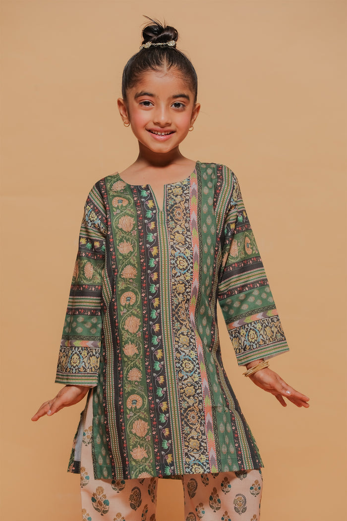 Kids Green Printed Lawn Cotton Co-ord Set