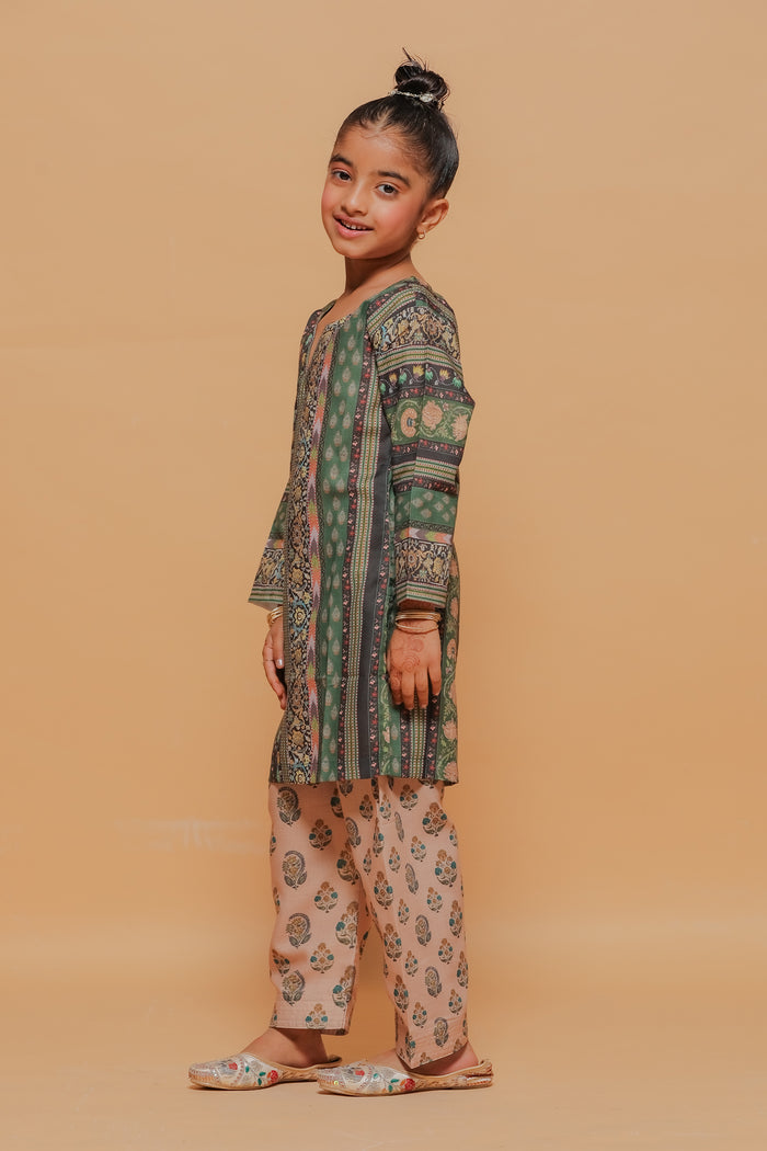 Kids Green Printed Lawn Cotton Co-ord Set