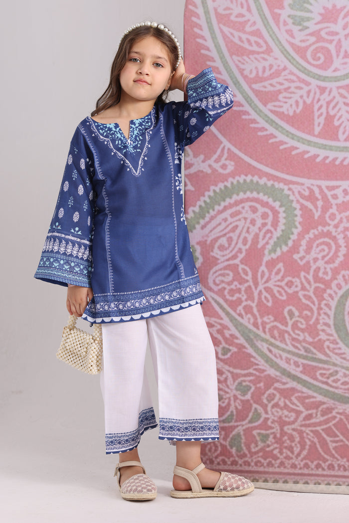 Kids Navy Blue Printed Lawn Cotton Co-ord Set