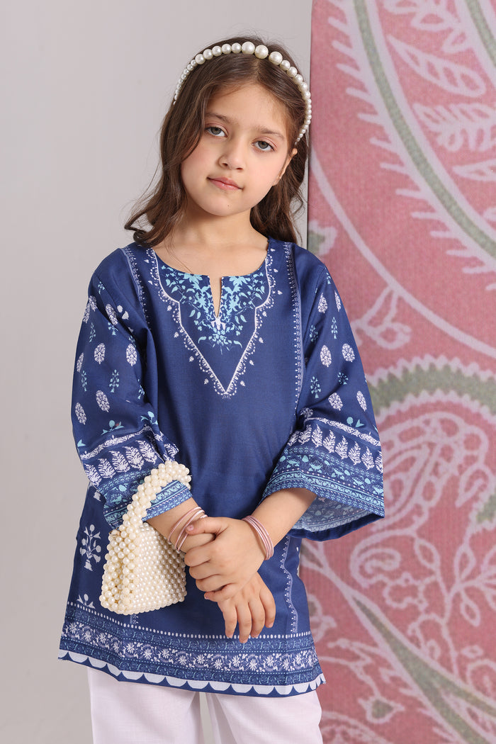 Kids Navy Blue Printed Lawn Cotton Co-ord Set