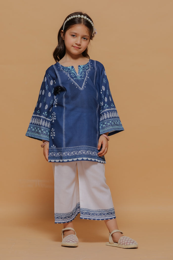 Kids Navy Blue Printed Lawn Cotton Co-ord Set