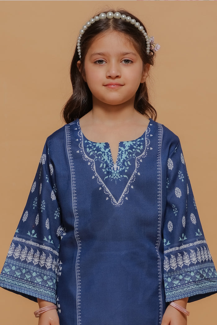 Kids Navy Blue Printed Lawn Cotton Co-ord Set