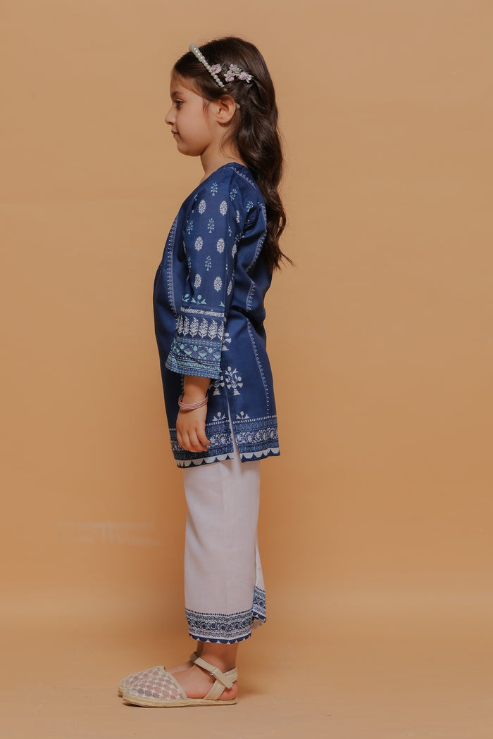 Kids Navy Blue Printed Lawn Cotton Co-ord Set