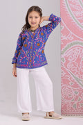 Kids Royal Blue Cotton Short Jacket with Kashmiri Aari Work