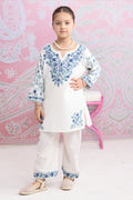 Kids White Cotton Kurta Set with Kashmiri Aari Work