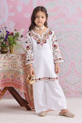 Kids White Cotton Kurta Set with Kashmiri Aari Work