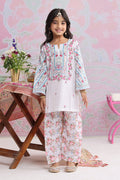 Kids White Floral Printed Lawn Cotton Co-ord Set