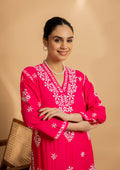 Komal x HOK Cotton Blossom Chikankari V-Neck Kurta - Pink