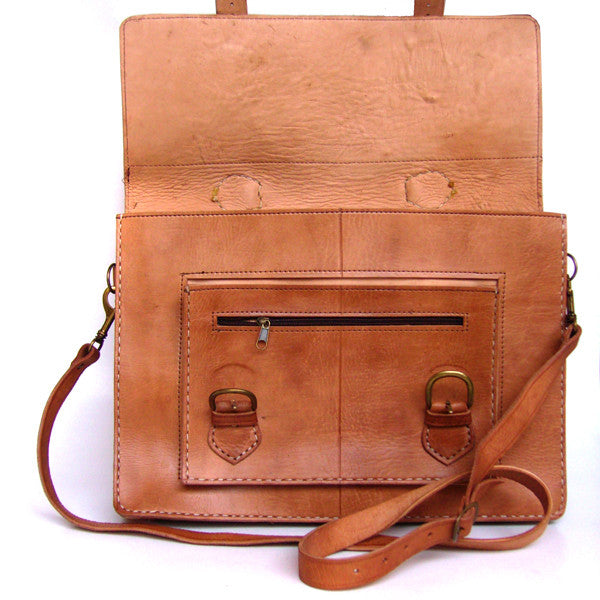 Leather Briefcase/Messenger Bag - Casablanca - Tan