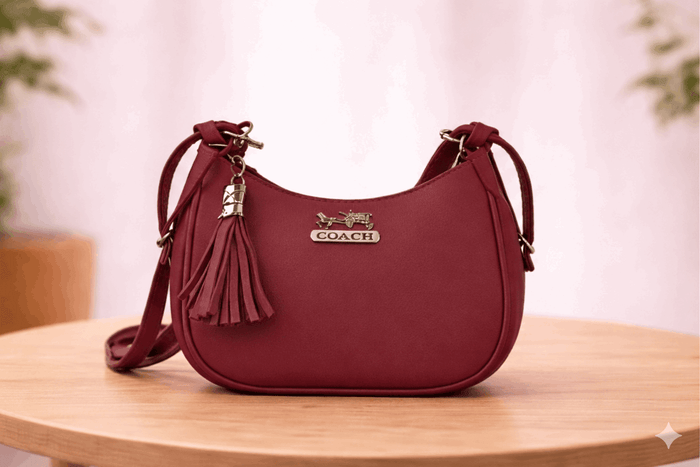 Maroon Coach Hobo Bag – Leather with Tassel Accent - Nishat Creative Store