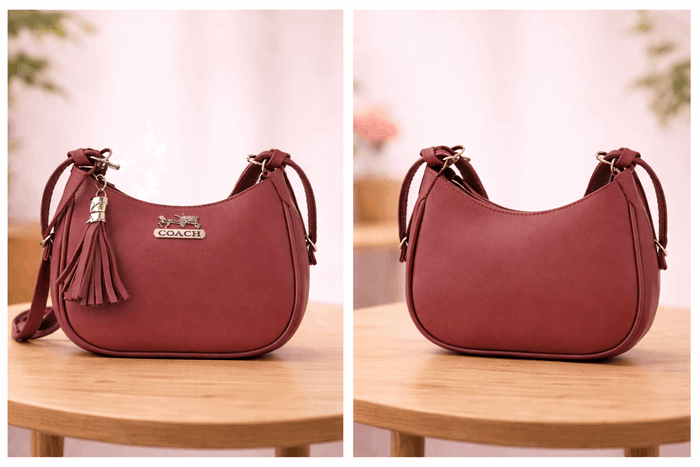 Maroon Coach Hobo Bag – Leather with Tassel Accent - Nishat Creative Store