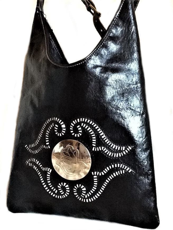 Médaillon Leather Tote Bag - M'dina - Black - Moroccan Corridor