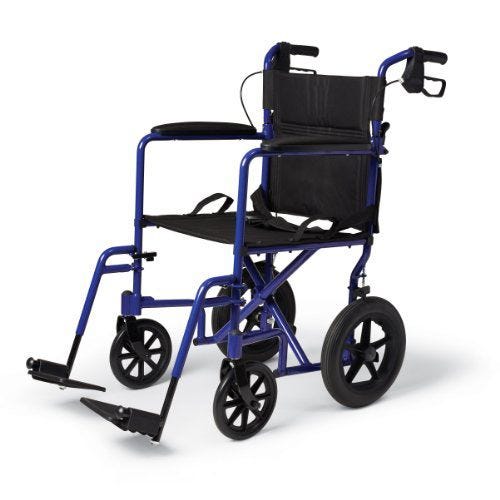 Medline Aluminum 12" Wheels Transport Chair 19" Width Seat 300 lb Weight Capacity: Blue 76009232