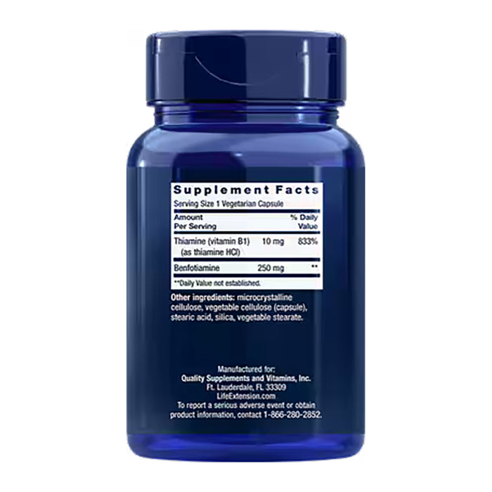 Mega Benfotiamine - Vitamin B1 by Life Extension - Back of bottle